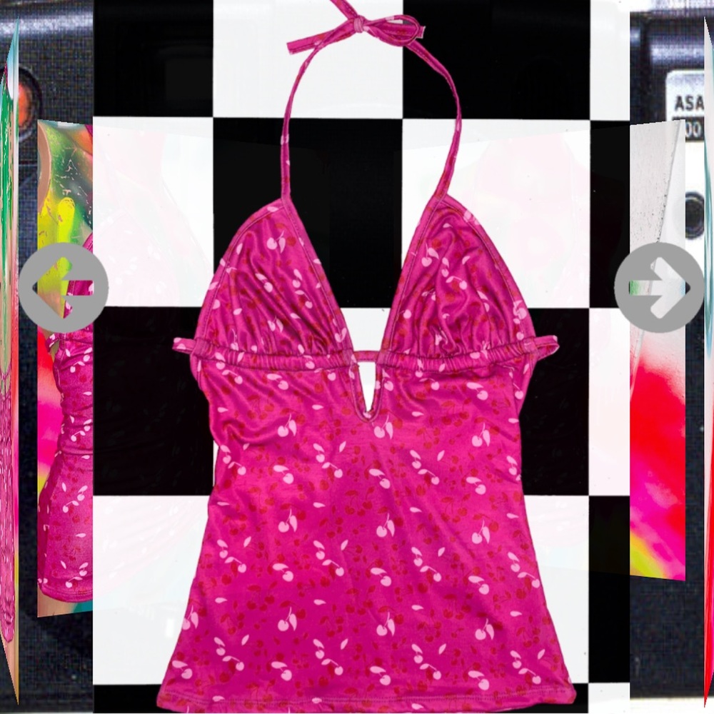 NWT OMIGHTY PINK CHERRIES HALTER TOP